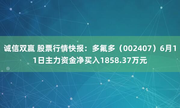 诚信双赢 股票行情快报：多氟多（002407）6月11日主力资金净买入1858.37万元